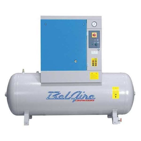 Belaire BelAire 15 HP 132 Gallon 125 PSI Screw Compressor, 52 CFM at MAX/125 PSI, 208-230/460V 3Ph, 68 dBA BR15 TM-3