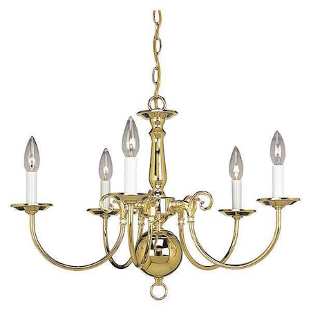 Progress Lighting Americana 5-Light Chandelier, 60 W, Polished Brass P4346-10