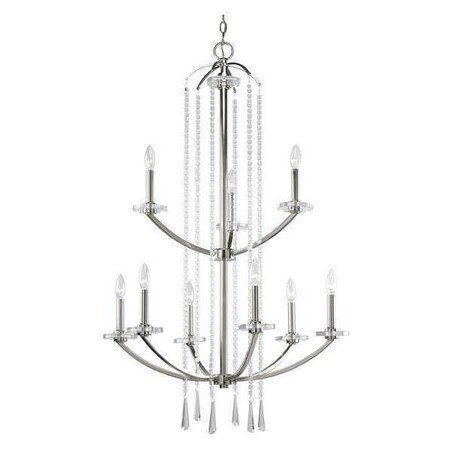Progress Lighting Nissé 9-Light Chandelier, 60 W, Polished Nickel P4538-104