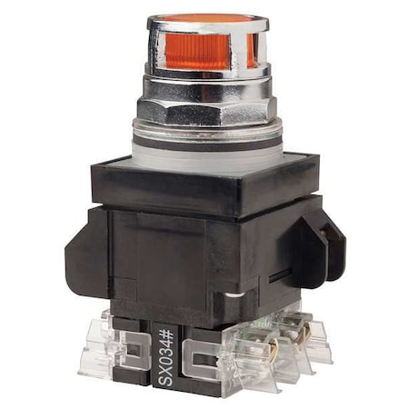 Ge Illuminated Push Button, 30 mm, 1NO/1NC, Amber 104PBL11M3L7
