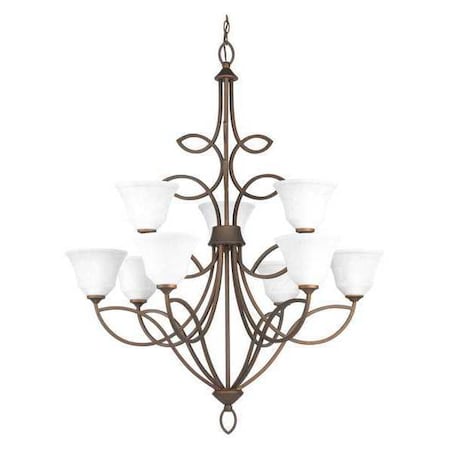 Progress Lighting Monogram 9-Light, 2-Tier Chandelier, 100 W, Roasted Java P4738-102