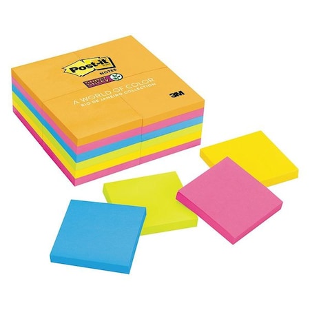 Post-It Pads in Energy Boost Collection Colors, 3" x 3", 90 Sheets/Pad, PK24 65424SSAU