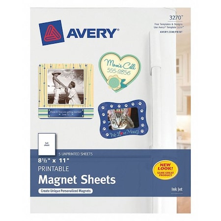 Avery Dennison Magnetic Sheets, 8-1/2"X11", White, PK5 3270