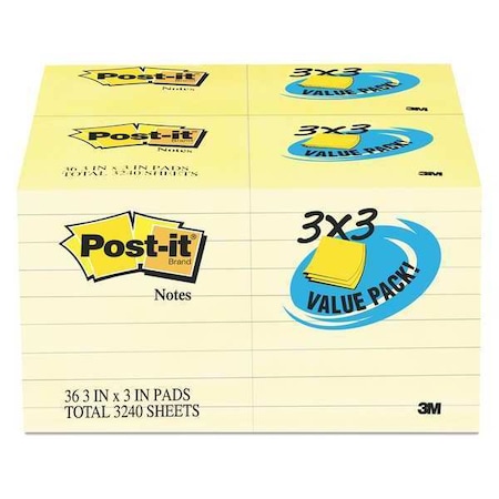 Post-It Pad, 3"x3", Canary, PK36 654-36VAD90
