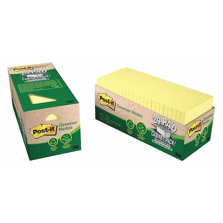 Post-It Note, Pad, Recycled, 3"X3", Canary, PK24 654R-24CP-CY