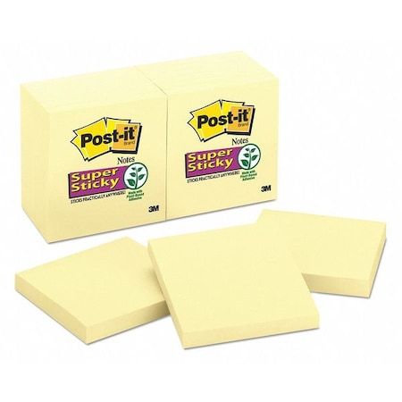 Post-It Pads in Canary Yellow, 3" x 3", 90 Sheets/Pad, PK12 65412SSCY