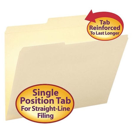 Smead File Folder 8-1/2 x 11", 2/3" Cut, Manila, PK100, Tab Position: Right of Center Position 10376