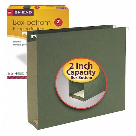 Smead Hanging Folder Fast Tab 8-1/2 x 11", Green, PK25, Expanded Width: 2" 64259
