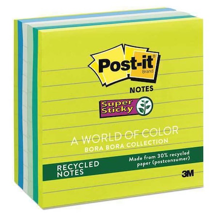 Post-It Note, 4"X4" SuprSticky, Assorted, PK6 675-6SST
