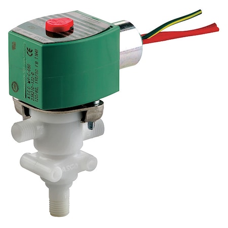 Asco Solenoid Valve, 3-Way, 2-Position, Universal, 1/4 in Pipe Size, 120V AC, General Service, Plastic 8360G071