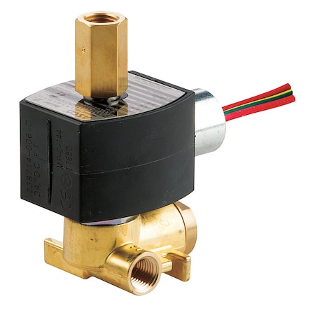 Asco Solenoid Valve, 3-Way, 2-Position, Normally Closed, 1/4 in Pipe Size, 24V DC, Quick Exhaust, Brass EF8317G035