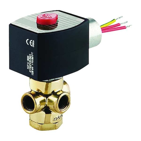 Asco Solenoid Valve, 3-Way, 2-Position, Normally Closed, 1/4 in Pipe Size, 120V AC, Direct Mount, Brass EF8320G182