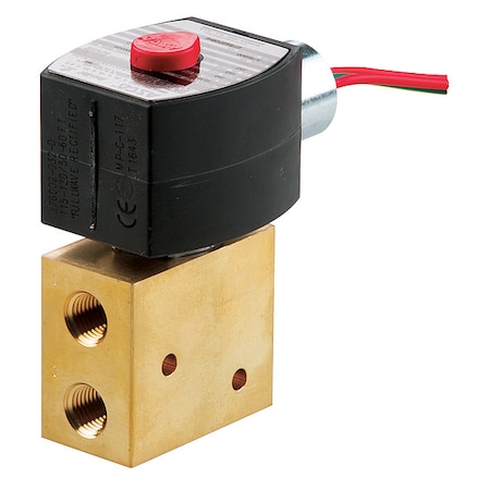 Asco Solenoid Valve, 3-Way, 2-Position, Configurable, 1/4 in Pipe Size, 24V DC, High Flow, Brass, NBR EF8327G041