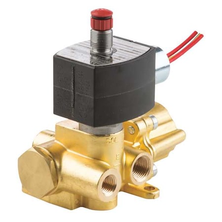 Asco Solenoid Valve, 4-Way, 2-Position, 1/4 in Pipe Size, 24V DC, Poppet, Direct Acting, Brass, NBR EF8344G370