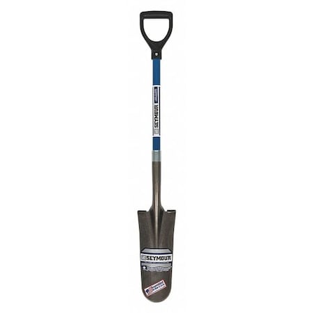 Seymour Midwest Drain Spade Shovel, 14 ga Forward Turn Step, 26 in L Blue Industrial Grade Fiberglass Handle 49457