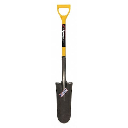 Kenyon Drain Spade Shovel, 14 ga Steel Blade, Forward Turn Step, 28 in L Yellow 49657