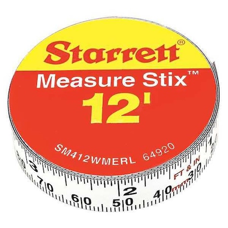 Starrett Measuring Stick, 1/2"x12ft, 3.6m, RightLeft SM412WMERL
