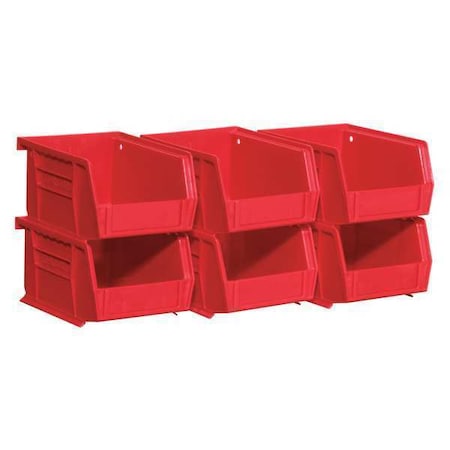 Akro-Mils Hang & Stack Storage Bin, Industrial Grade Polymer, Red, 3 in H, 4-1/8 in W, 5-3/8 in L, 6 PK 08212RED