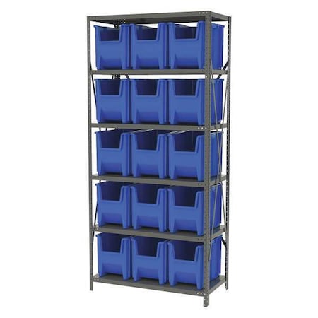 Akro-Mils Steel Bin Shelving Kit, 6 Shelves, Gray/Blue AS187913014B