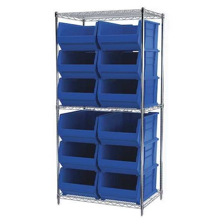 Akro-Mils Wire Shelving, 6 Shelves, Silver/Blue AWS24360287B