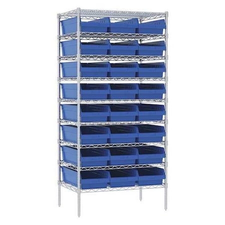 Akro-Mils Steel Wire Wire Shelving, 3 Shelves, Silver/Blue AWS24361288B