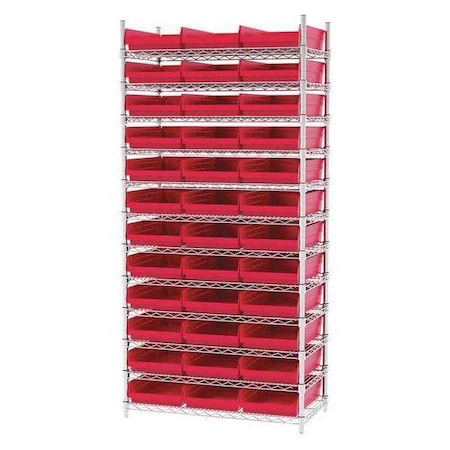 Akro-Mils Wire Shelving, 12 Shelves, Silver/Red AWS183630178R