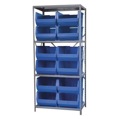 Akro-Mils Steel Bin Shelving Kit, 3 Shelves, Gray/Blue AS2479287B