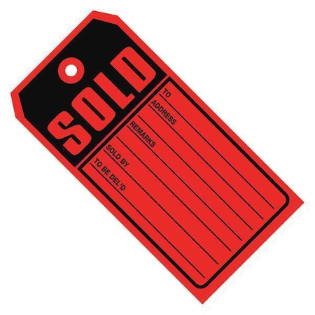 Partners Brand Tag, Print, Sold, 4 3/4x2 3/8", PK500, 13 Point Cardstock, Red/Black, 500 PK G2530