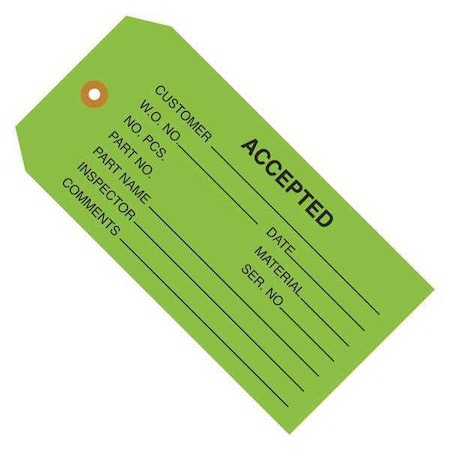 Partners Brand Tag Accepted, 4-3/4x2-3/8", PK1000, 13 Point Cardstock, 4 3/4" W, Green, 1000 PK G20021