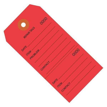 Partners Brand TagConsecutiveNmbr, 4-3/4"x2-3/8", PK1000, 10 Point Paper, 4 3/4" W, Red, 1000 PK G26201