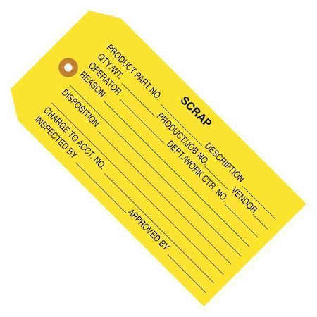 Partners Brand Tag inScrapin, 4-3/4"x2-3/8", PK1000, 13 Point Cardstock, 4 3/4" W, Yellow, 1000 PK G20051