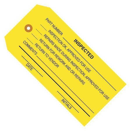 Partners Brand Tag Inspected, 4-3/4"x2-3/8", PK1000, 13 Point Cardstock, 4 3/4" W, Yellow, 1000 PK G20061