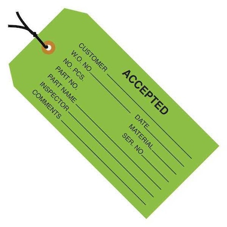Partners Brand Tag StrungAccepted, 4-3/4"x2-3/8", PK1000, 13 Point Cardstock, 4 3/4" W, Green, 1000 PK G20022
