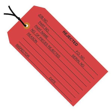 Partners Brand Tag StrungRejected, 4-3/4"x2-3/8", PK1000, 13 Point Cardstock, 4 3/4" W, Red, 1000 PK G20032