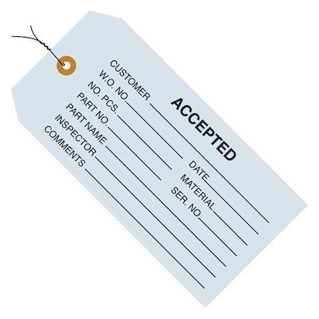 Partners Brand Tag Wired Accepted, 4-3/4"x2-3/8", PK1000, 13 Point Cardstock, 4 3/4" W, Blue, 1000 PK G20013