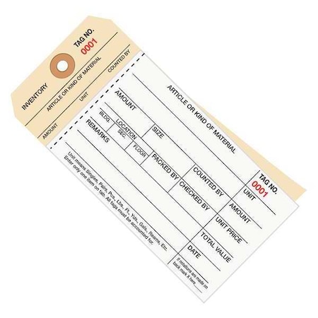 Partners Brand Tag, 2Stub, 2000-2499, 6-1/4"x3-1/8", PK500, 10 Point Cardstock, 6 1/4" W, White/Manila, 500 PK G19051