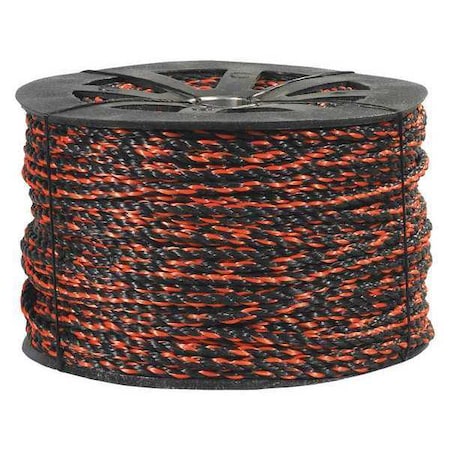 Partners Brand Twisted Polypropylene Rope, 3/8", 2,450 lb, Black/Orange, 600'/Case TWR112
