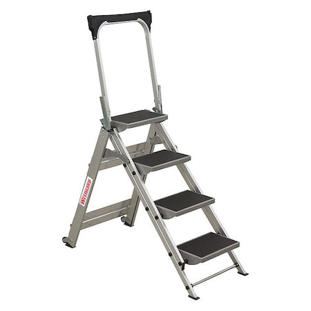 Westward Folding Step, 4 Steps, 300 lb Load Capacity, 36 in Overall Height, Aluminum, Silver 44YY14