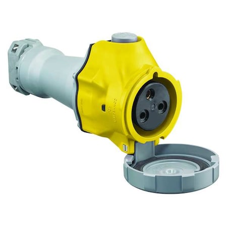 Hubbell Wiring Device-Kellems Watertight Pin & Sleeve Connector, 30 A, 125V AC, Single Phase, 2 Pole, IEC Grounding, Yellow HBLS330C4W