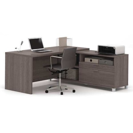 Bestar L Shaped Desk L-Shape Workstation, 71.1" D X 29.9" H, 71.1" W X Melamine, Bark Gray 120863-47