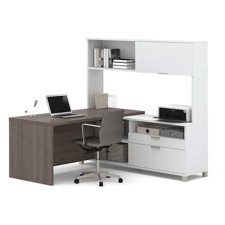 Bestar L Shaped Desk L-Shape Workstation, 71.1" D X 68.8" H, 71.1" W X Melamine, Bark Gray 120882-47