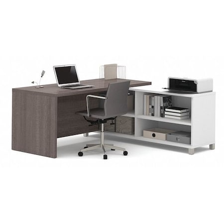 Bestar L Shaped Desk L-Shape Workstation, 71.1" D X 29.9" H, 71.1" W X Melamine, White/Bark Gray 120885-47