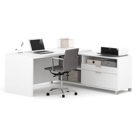 Bestar L Shaped Desk L-Shape Workstation, 71.1" D X 29.9" H, 71.1" W X Melamine, White 120863-17