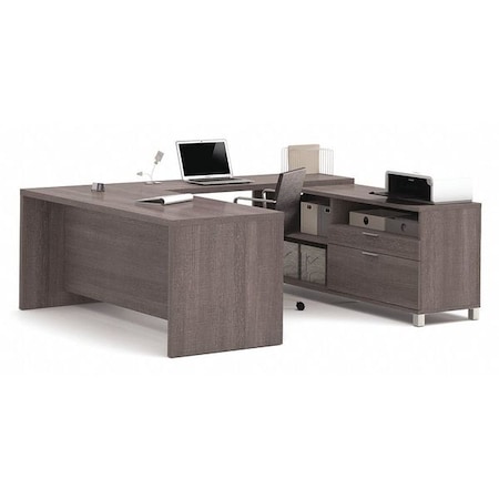 Bestar U Shaped Desk U-Shape Workstation, 89" D X 29.9" H, 71.1" W X Melamine, Bark Gray 120861-47