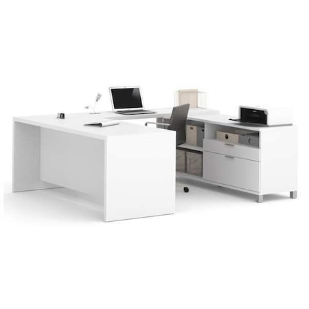 Bestar U Shaped Desk U-Shape Workstation, 89" D X 29.9" H, 71.1" W X Melamine, White 120861-17