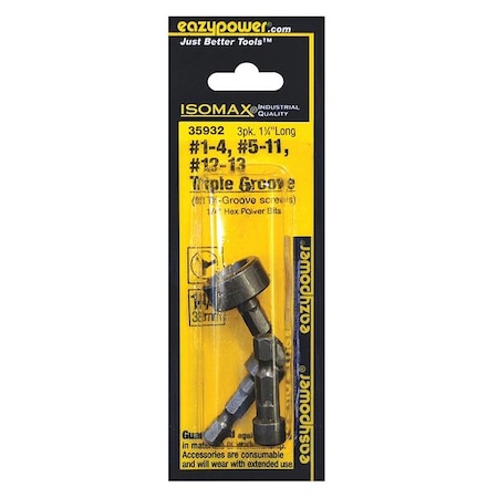 Zoro Select 3 Piece Screwdriver Bit Set, 1/4" 35932