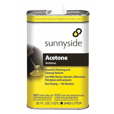 Sunnyside Cleanup Solvent, Acetone, 1 qt, Can, Clear 84032