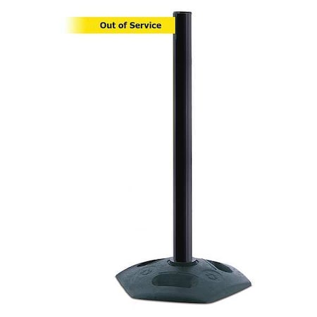 Tensabarrier Barrier Post with Belt, Black, 13 ft Length, 38 in Post Height, Out of Service 886-33-MAX-NO-YEX-C