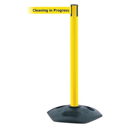 Tensabarrier Barrier Post with Belt, Black, 13 ft Length, 38 in Post Height, Cleaning in Progress 886-35-MAX-NO-YCX-C