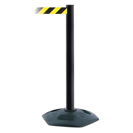 Tensabarrier Barrier Post with Belt, Black, 13 ft Length, 38 in Post Height, No Legend 886-33-MAX-NO-D4X-C